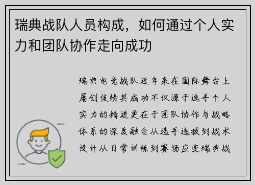 瑞典战队人员构成，如何通过个人实力和团队协作走向成功