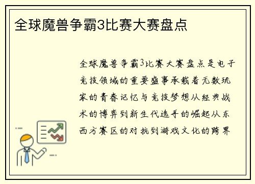 全球魔兽争霸3比赛大赛盘点